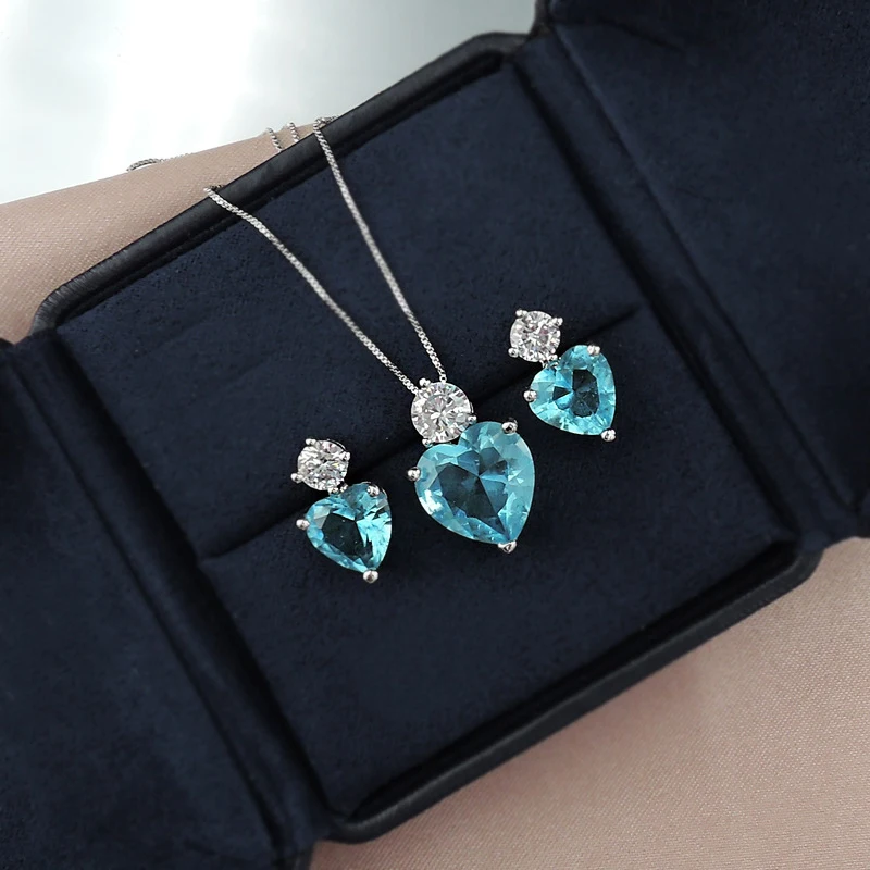 

ANZIW Sterling Silver Heart-shaped 20x20mm Lab Created Paraiba Simple Classic Pendant Necklace For Women Jewelry Gifts