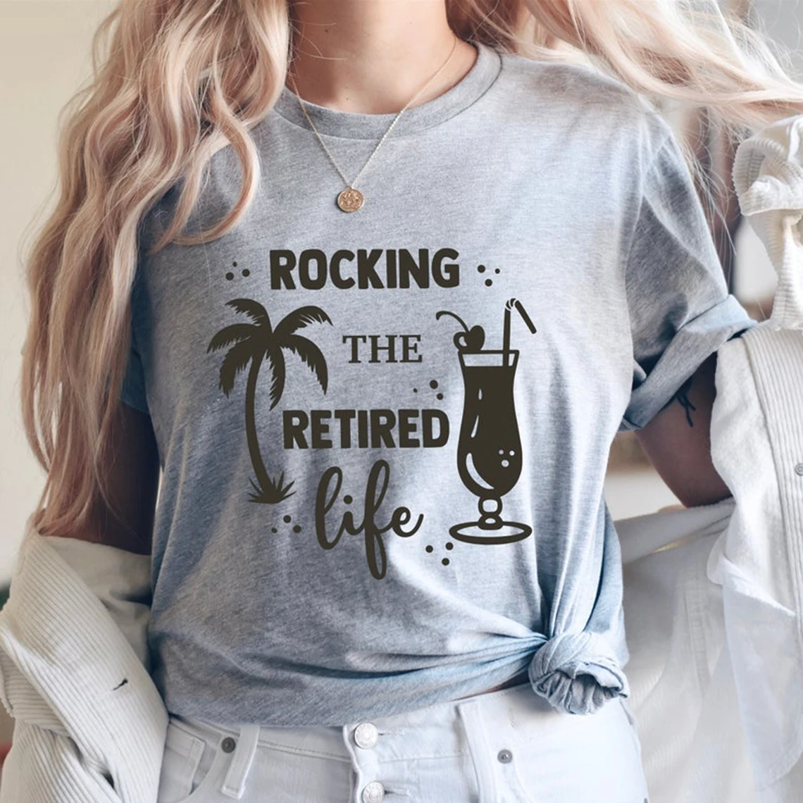 

Rocking The Retired Life T Shirt Officially Retired T-Shirt Grandma Shirt Retirement Gift Women Casual Short Sleeve Graphic Tee