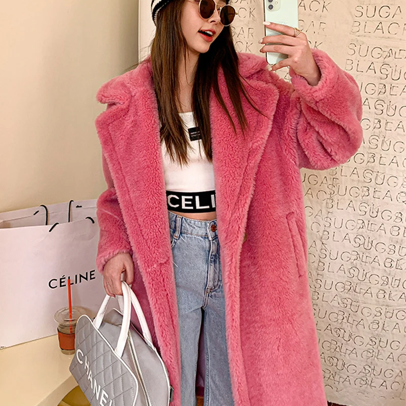 

2021 Thick Warm Oversized Chunky Outerwear Overcoat Female Faux Lambswool Fur Coats 2021 Long Teddy Bear Jacket Women Winter