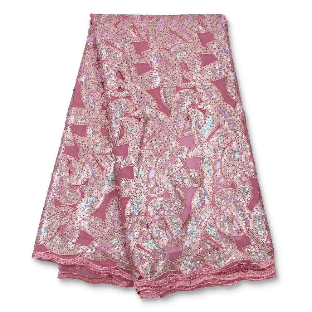 Розовая французская тюль африканская кружевная ткань с блестками новейшая