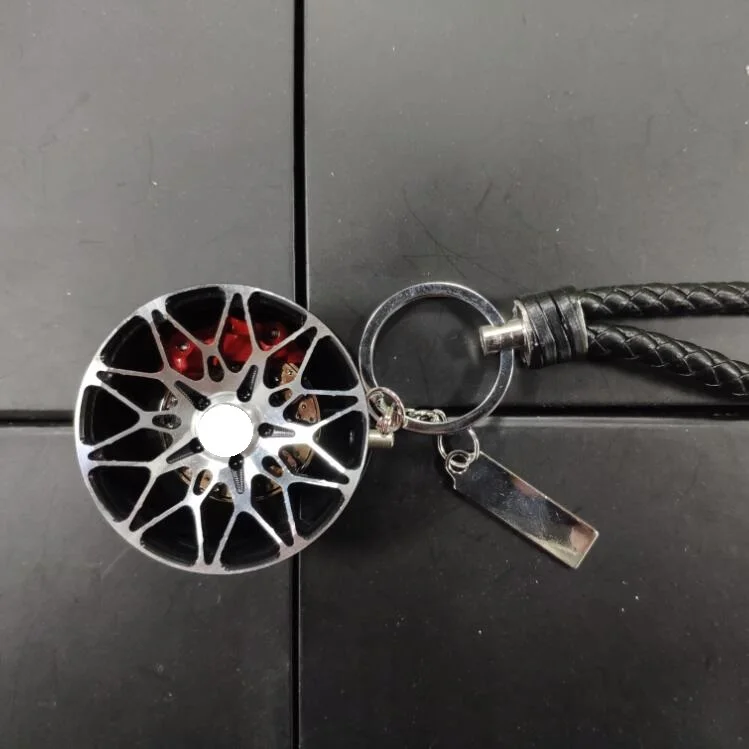 

Luxury Aluminium Alloy Car Metal Wheel Keychains Hub Leather Rope 360 Rotate Disc Brake Wheel Pendant Key Ring Holder Llaveros