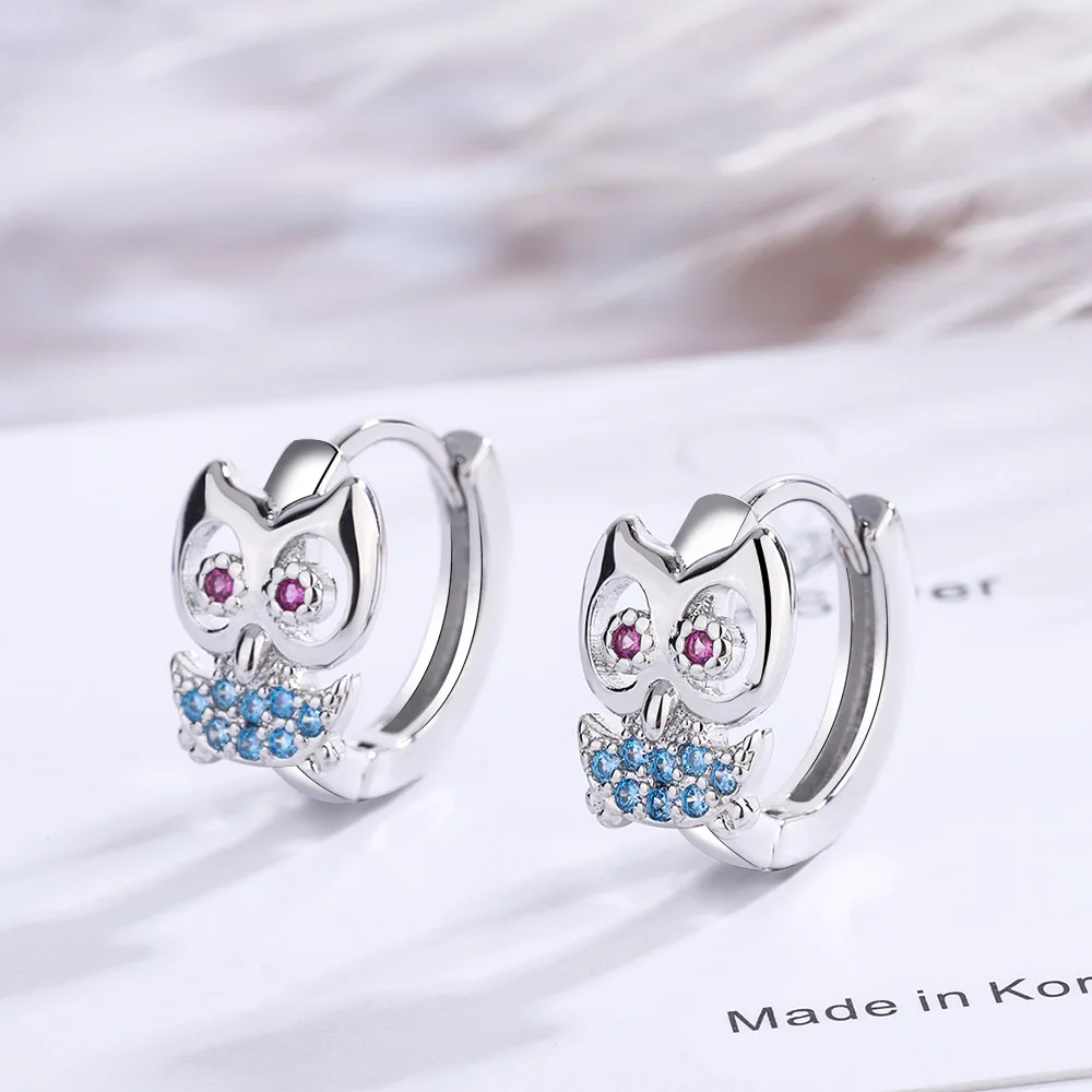 

925 Sterling Silver Owl Charm Piercing Stud Earring For Women Girls Kids Wedding Birthday 2022 Trendy Jewelry Pendientes eh1789