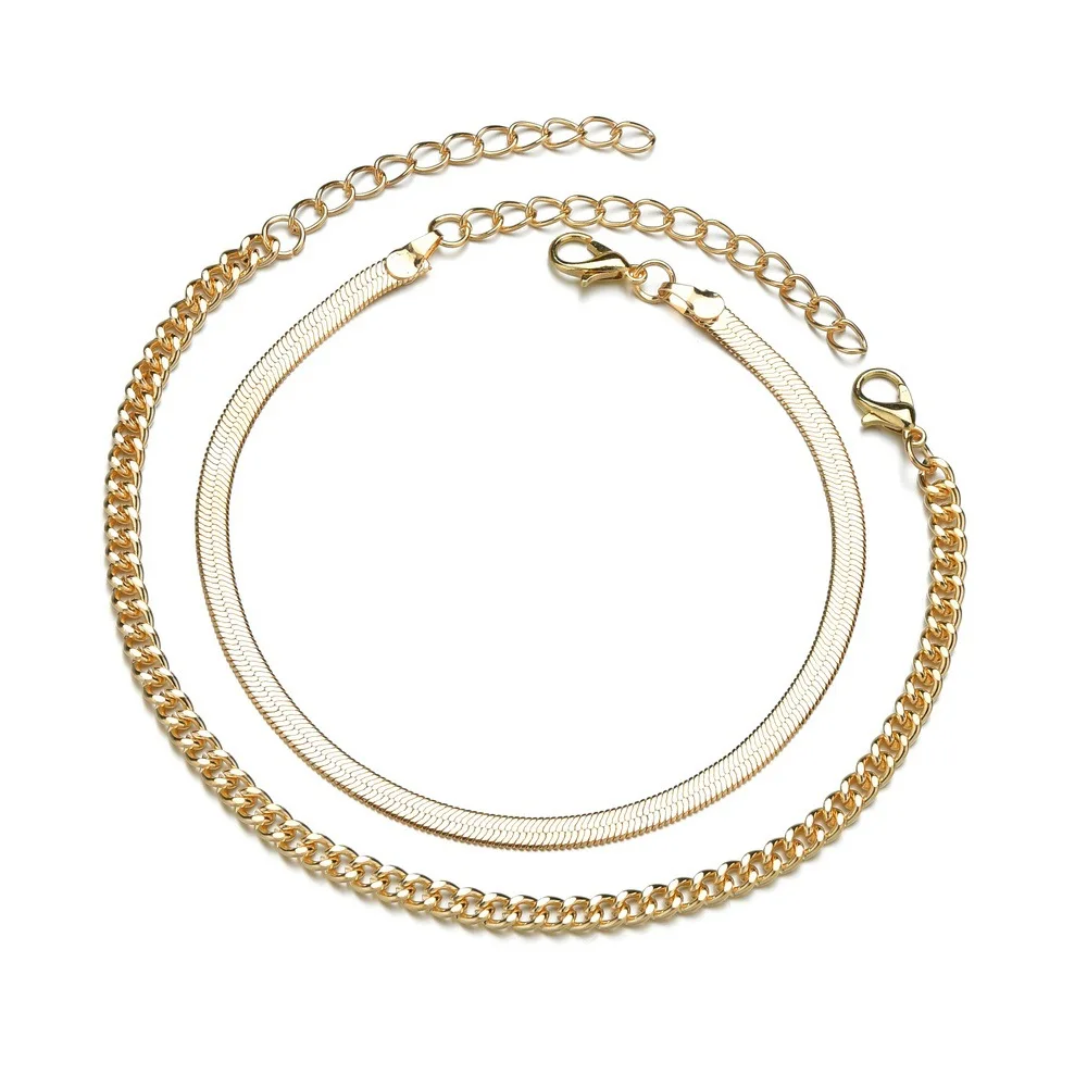 

3Pcs/set Bohemian Cuba Chain Anklets Bracelets Set Simple Snake Chain Barefoot Ankle Bracelet Women Fashion Jewelry