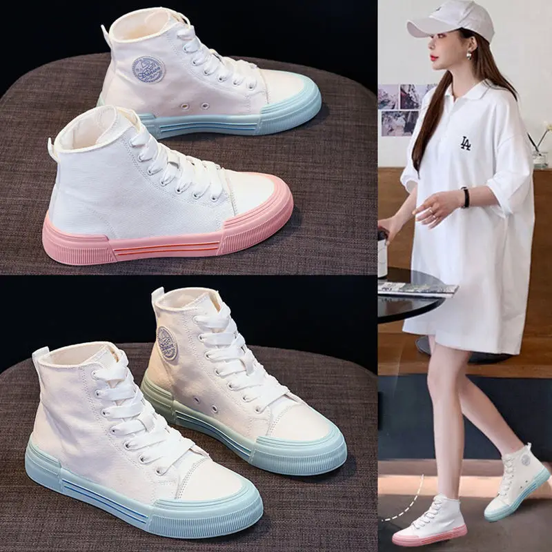 

High Top Sneakers Women Fashion Vulcanize Shoes Female White Canvas Shoes Lace Up Casual Women's Sports Shoes Tenis Feminino