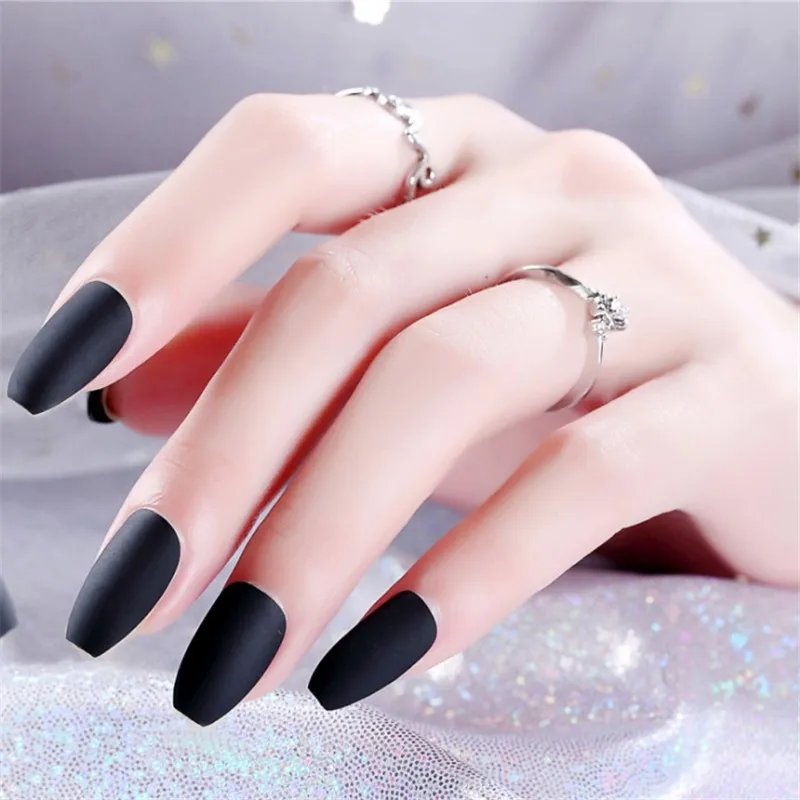 Черные матовые накладные ногти короткий гвоздь имитация пресса искусственные