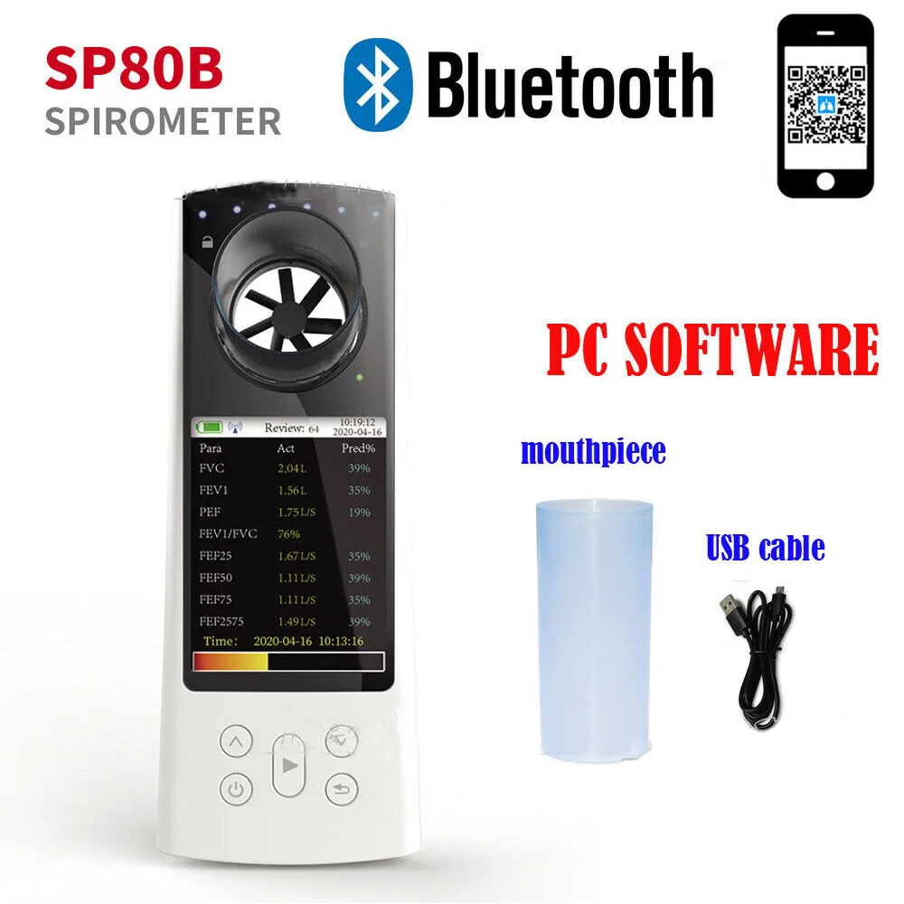 SP80B Bluetooth Digital Spirometer Color Display Lung Function Breathing Pulmonary Diagnost USB Portable Medical Device Software | Красота и