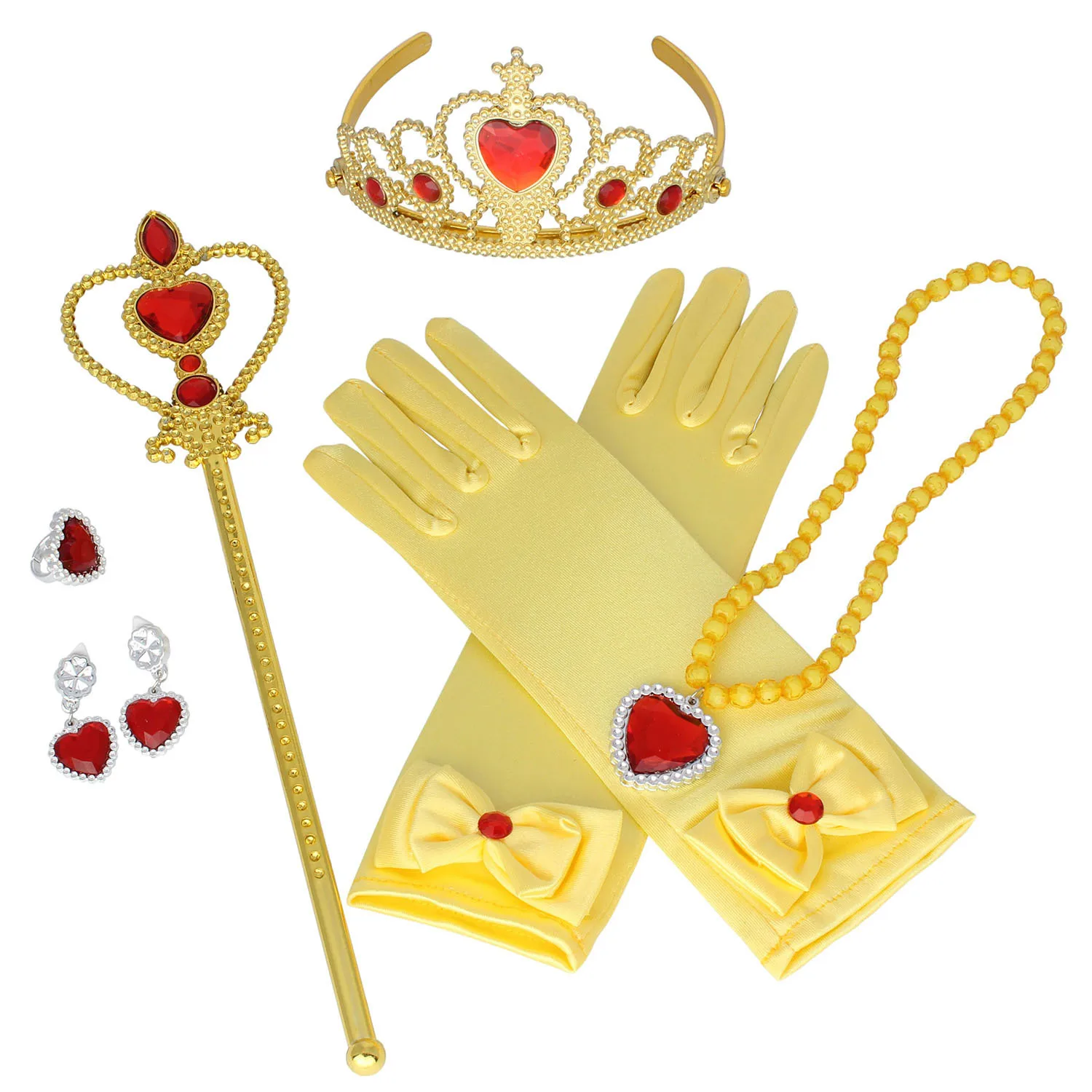 

Disney New Princess Children Doll Accessories frozen Crown Necklace Gloves Peach Heart Magic Wand Earring Ring Set 8 Piece Set
