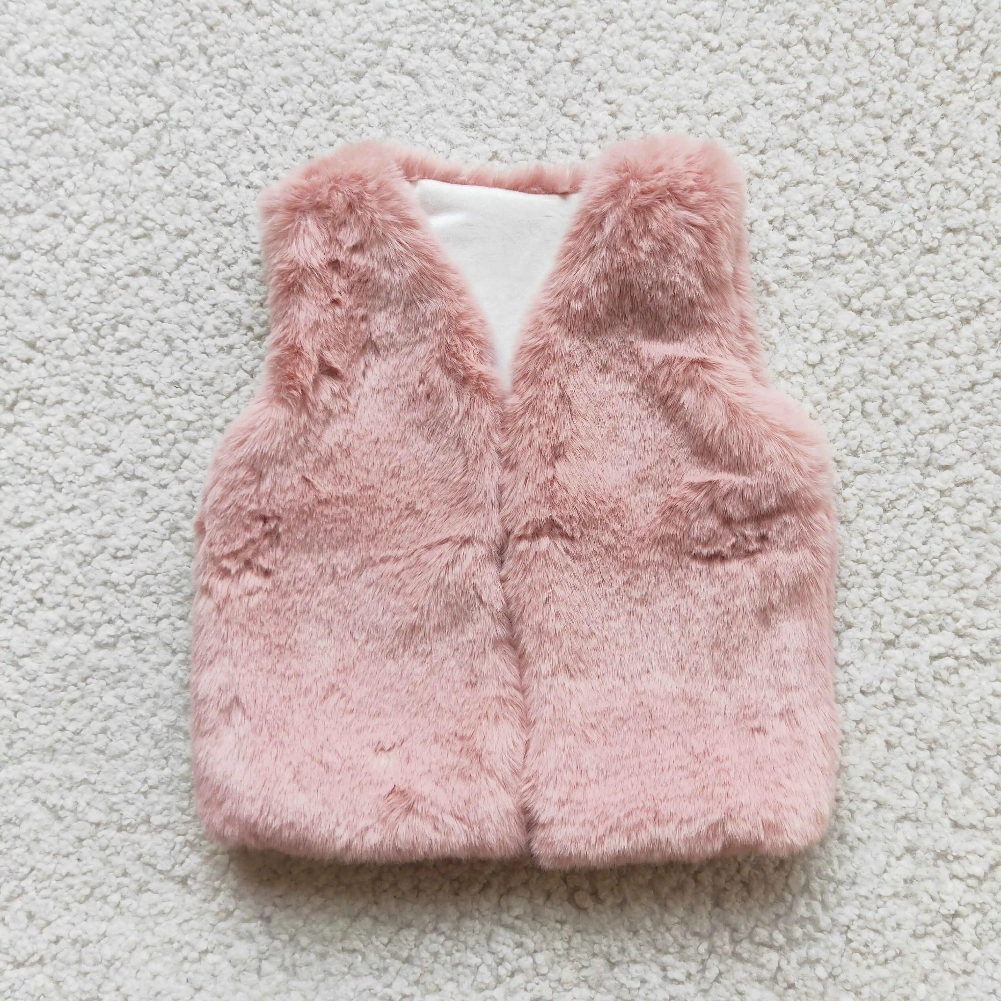 

Baby girls fur design vest pink soft kids boutique jacket sleeveless autumn pink fall Christmas top children kids vests