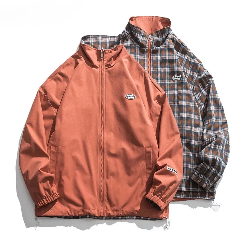 

Куртка мужская двухсторонняя, повседневный бомбер на молнии, однотонная и квадратная, уличная одежда в стиле хип-хоп, пилот, осень