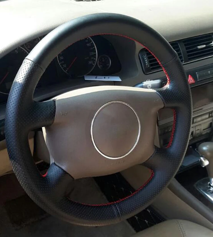 Черная кожаная ручная прошивка крышка рулевого колеса автомобиля для Audi A6 2000 - 2004