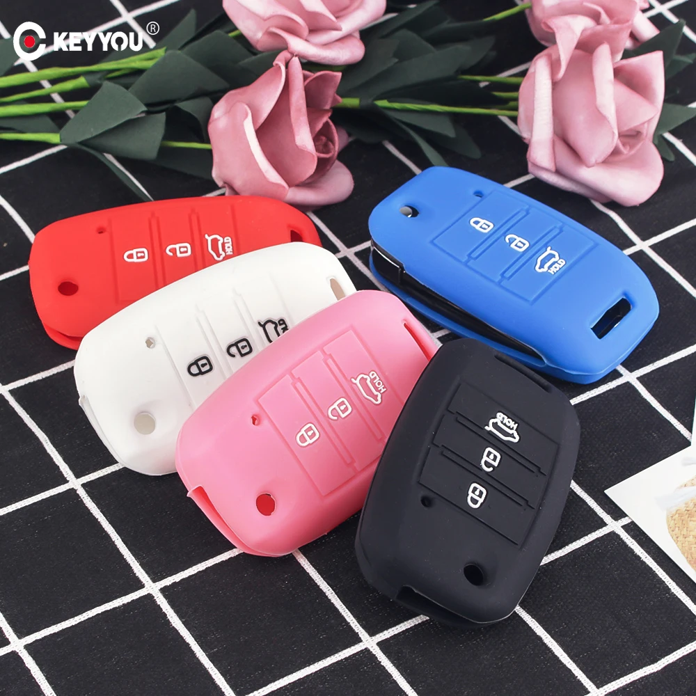 

KEYYOU Silicone Flip Folding Car Key Cover For KIA Sid Rio Soul Sportage Ceed Sorento Cerato K2 K3 K4 K5 key Set Remote Case