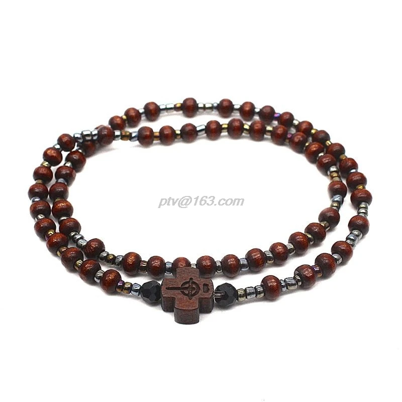 2 шт Мужские деревянные бусины Крест Браслеты для медитации и молитвы цепи