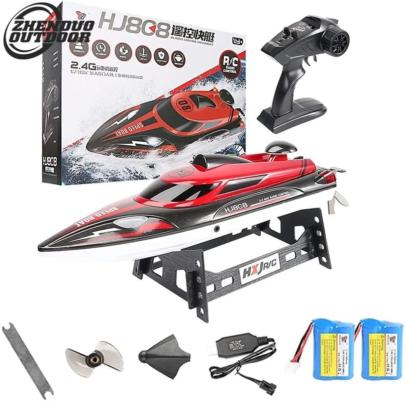 2.4GHz RC Boats 25KM/H High Speed Racing Boat l  Remote Control Boats 2 Rechargeable Lithium Batteries.(Red)Racing Boat