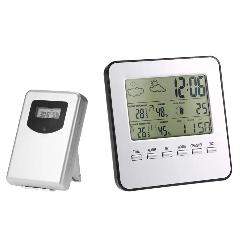 

Digital Alarm Clock Weather Station Wireless Sensor Hygrometer Thermometer Indoor Outdoor Thermometer