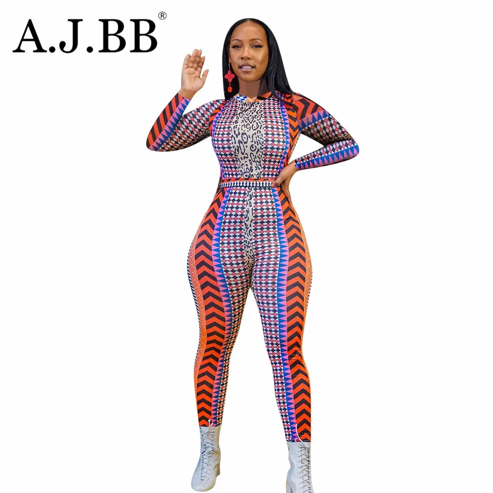 

Autumn new fashion printed casual Jumpsuit slim o-neck long sleeve women's T-shirt pants