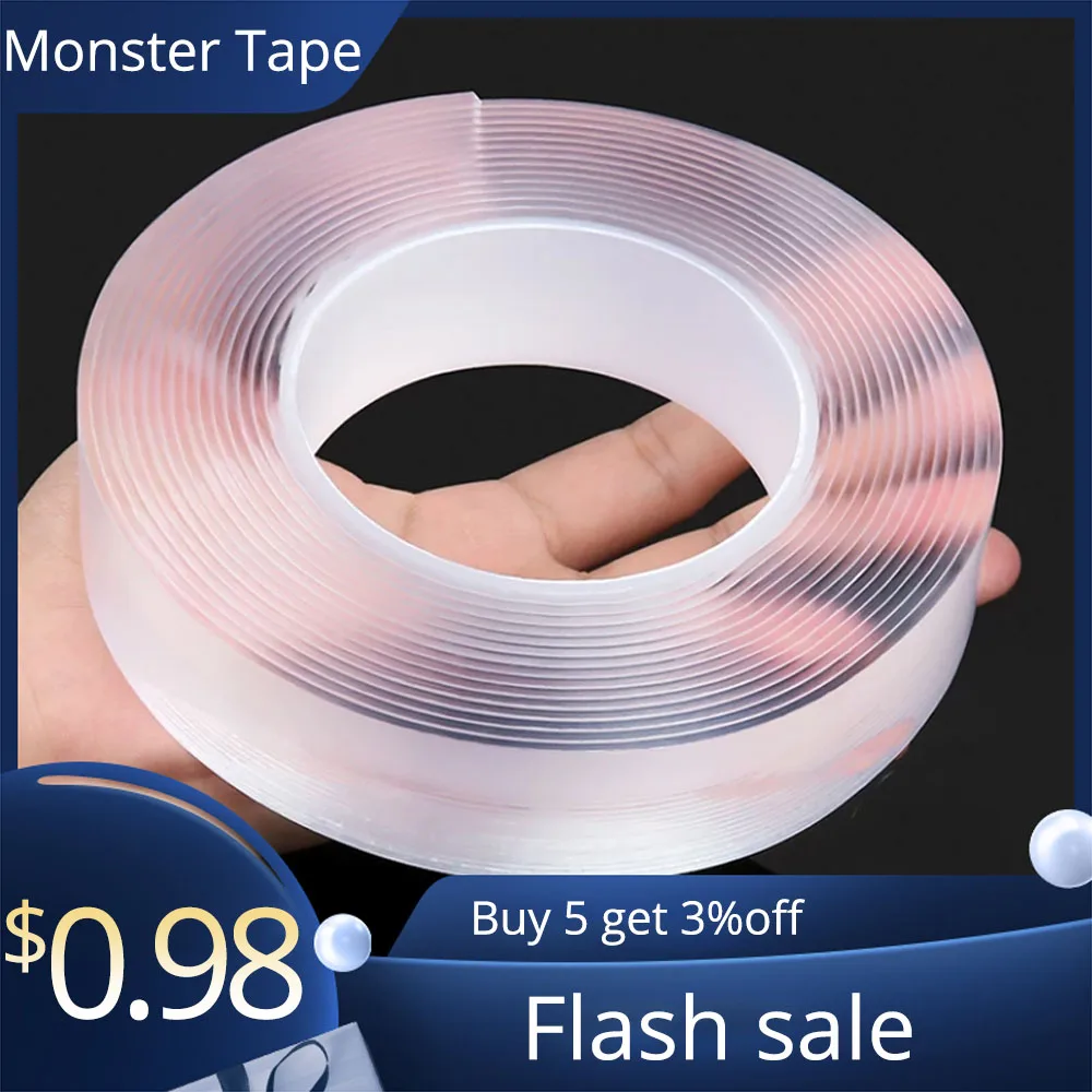 

Monster Tape Waterproof Wall Stickers Reusable Heat Resistant Bathroom Home Decoration Tapes Transparent Double Sided Nano Tape