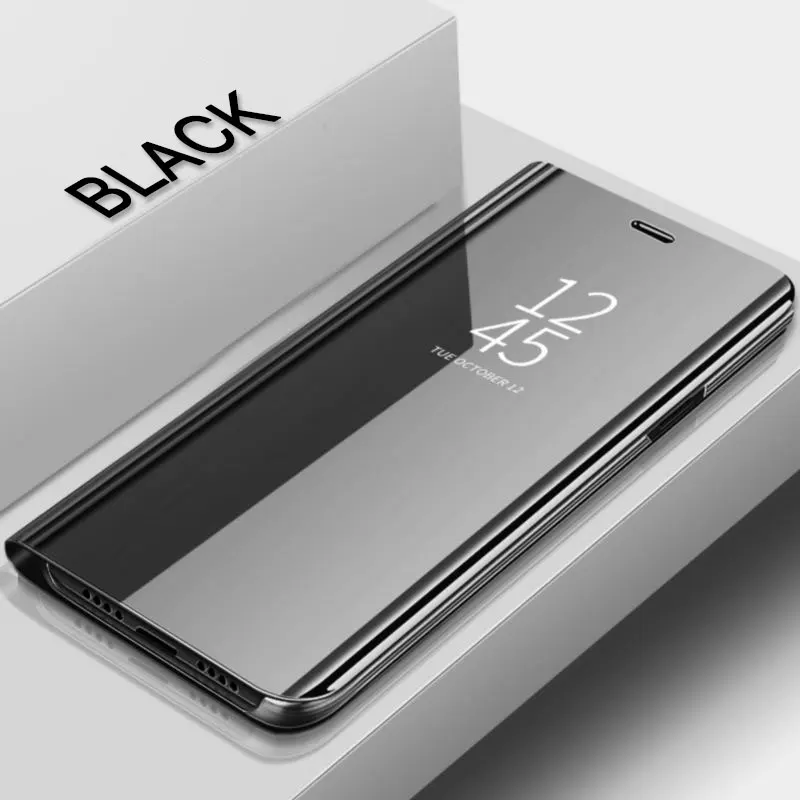 Умный зеркальный чехол для телефона с откидной крышкой для Samsung Galaxy S8 S9 плюс A10 A20 A30 A40 A50 A70 M10 M20 M30 чехол - Цвет: Black