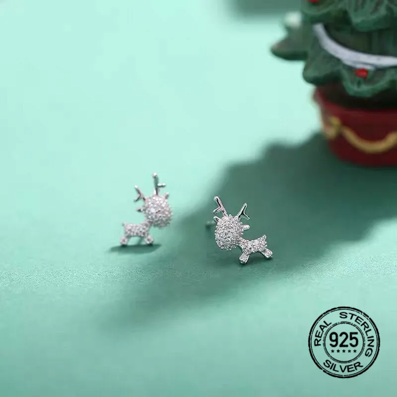 

S925 серебристого цвета с рисунком лося, серьги со шпилькой, для женщин, циркон женские простые в стиле ретро высокого качества в Корейском ст...