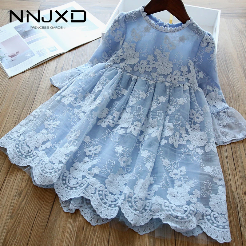 

Elegant Flower Girls Dress Wedding Party Princess Dress Casual Kids Clothes Lace Long Sleeves Dress Children's Vestidos For 3-8T