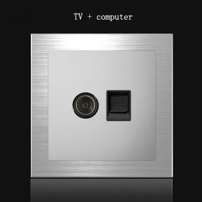 TV Computer 1, 2, 3, 4 комплекта, 1, 2 варианта, для дома, серебро, алюминиевый сплав, панель сброса, выключатели, розетка, ЕС, промышленность, Германия, Великобритания, Франция, розетка, 90-250 В - Цвет: TV Computer