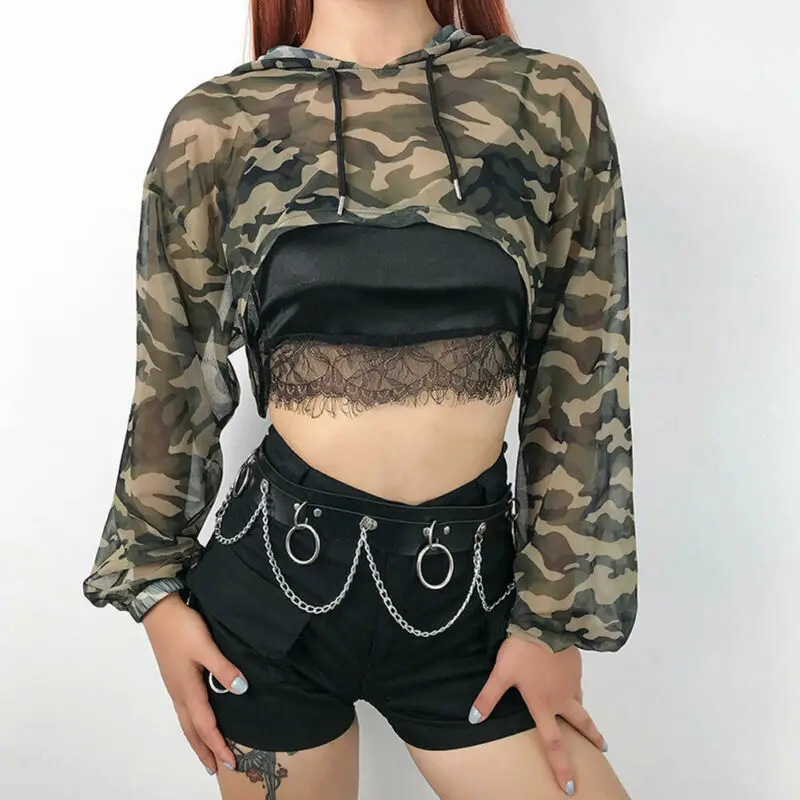 

2019 Fashion Women Camouflage Pullover Long Sleeve Top Shirt Blouse Crop