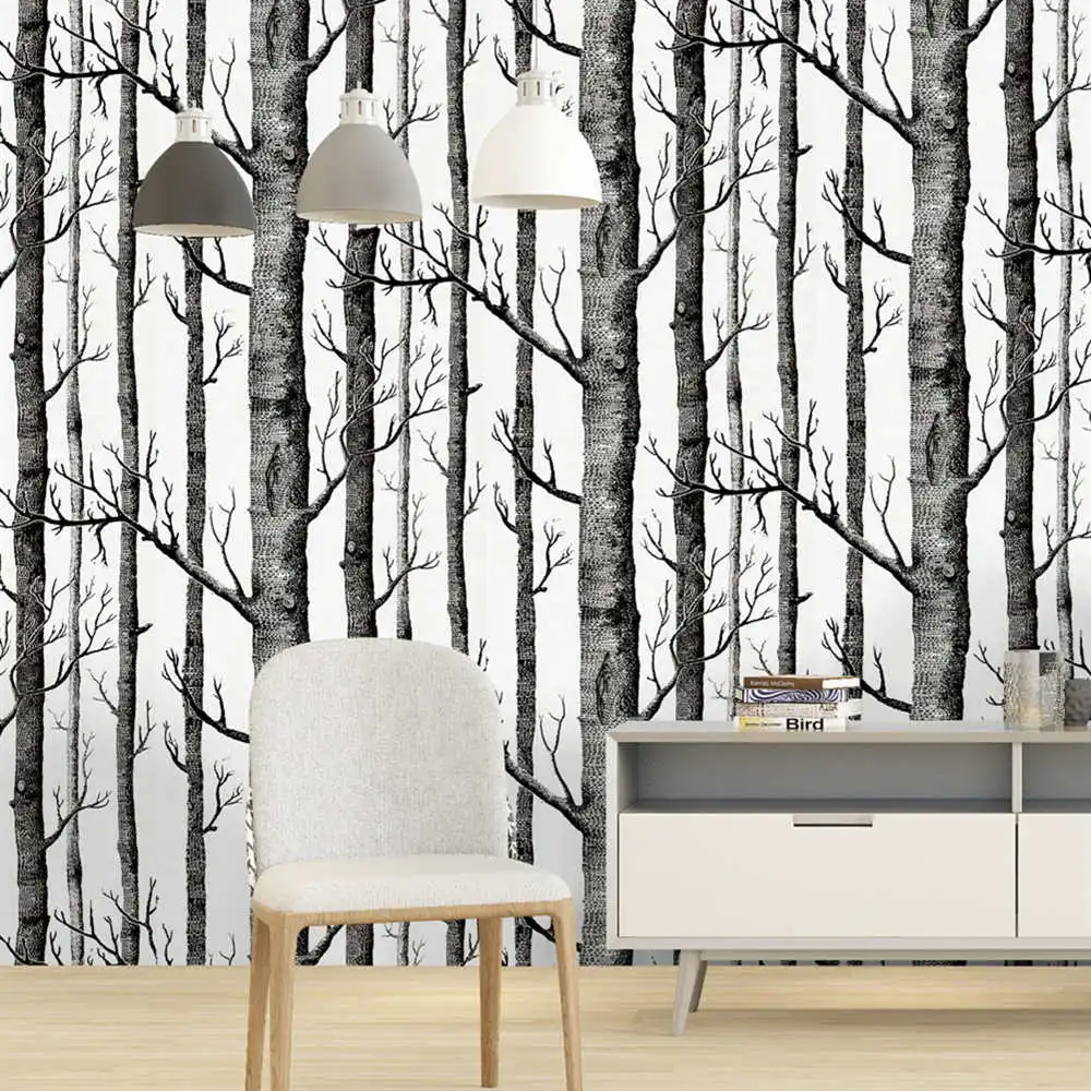 

vinyl Birch Tree Peel And Stick Wallpaper Self Adhesive Black And White Wood Stick Wallpaper For Study Background Wall Home Deco