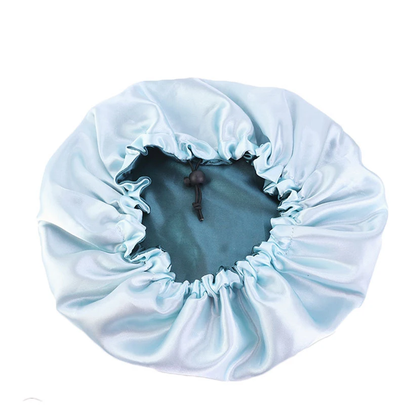 

Women Big Size Double Satin Silk Bonnet Prevent Hair Loss Hat Elastic Adjusting Buckle Both Sides Are Wearable Nightcap Bonnet