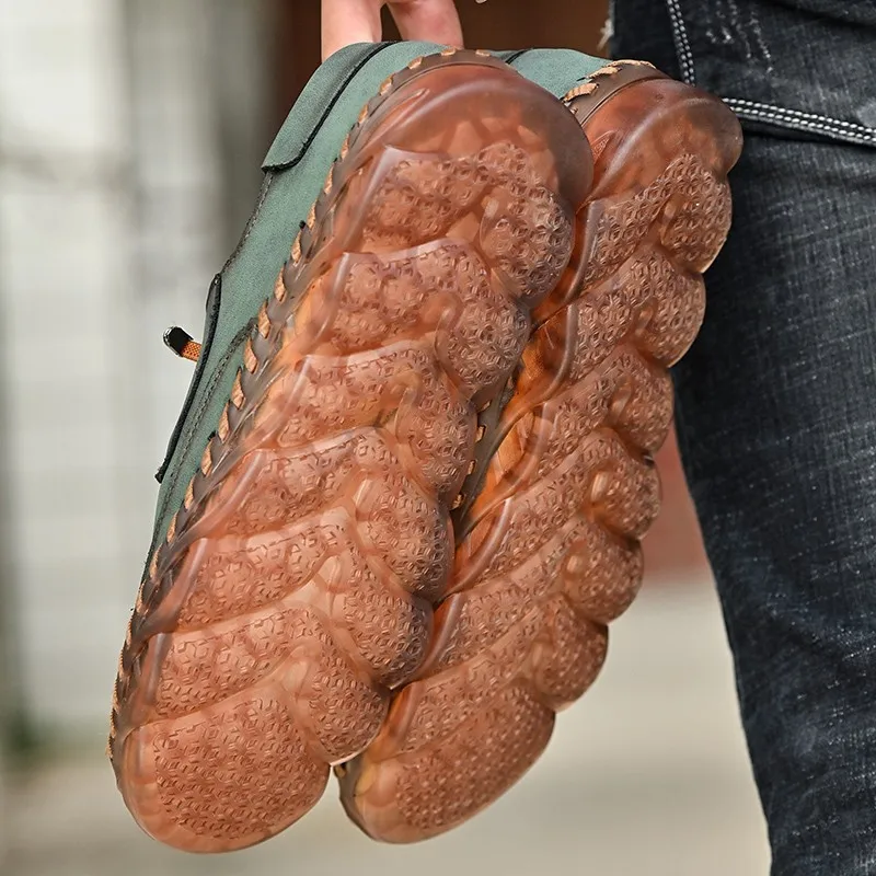 

New Men's Casual Leather Shoes Large Size Fashion Soft And Comfortable Handmade Shoes Italian Style Lace-up Flat Shoes Loafers