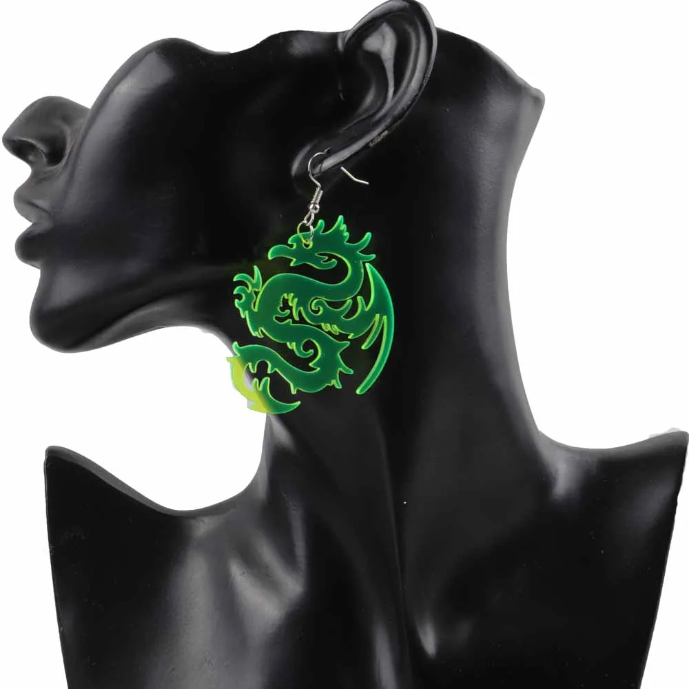 

Punk Neon Pink Green Dragon Acrylic Drop Earrings for Women Gold/Slive Color Geometric Long Dangle Earings Female Party Jewelry