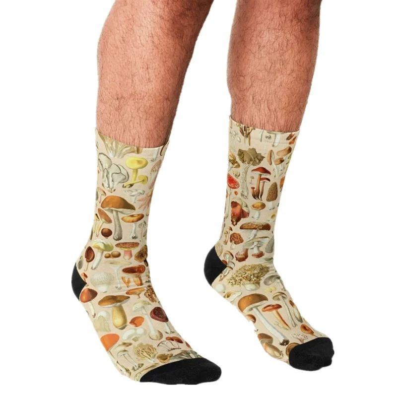 

Socks Men harajuku All The Mushrooms on Black Socks Printed Happy hip hop Men Socks Novelty Skateboard Crew Casual Crazy Socks