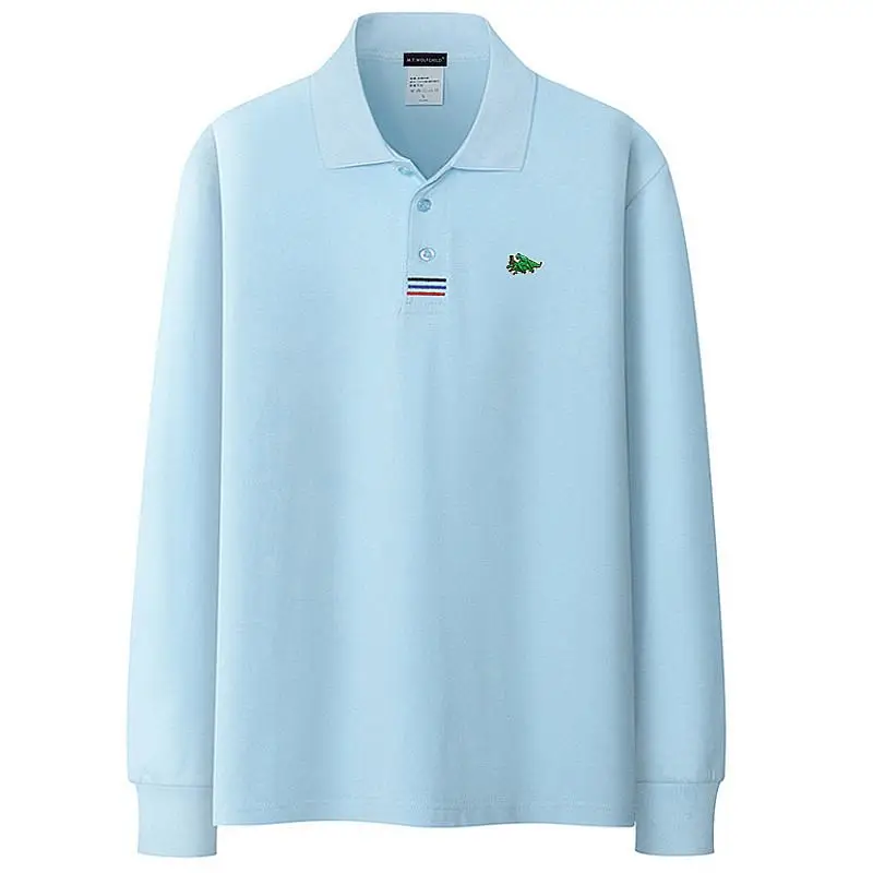 Рубашка-поло мужская с длинными рукавами 100% хлопок Повседневная модная одежда