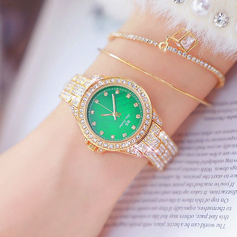 

Women Luxury Brand Watch 2021 Elegant Dress Female Watches Gold Quartz Ladies Wrist Watches Blue Diamond Watches Woman