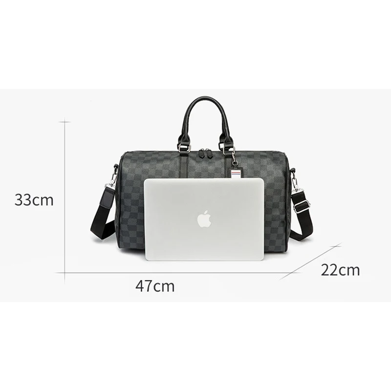 

Korean Travel Bag Ladies Men's Large-capacity Short-distance Business Luggage Bag Lattice Black Single Shoulder Duffle Bags