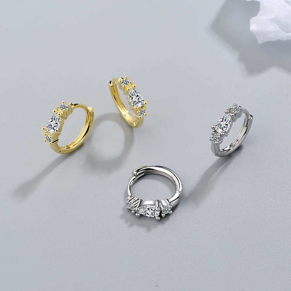 

925 Sterling Silver Romantic Blie Black White Crystal Circle Hoop Earrings For Women Wedding Minimalist Fine Ear Jewelry