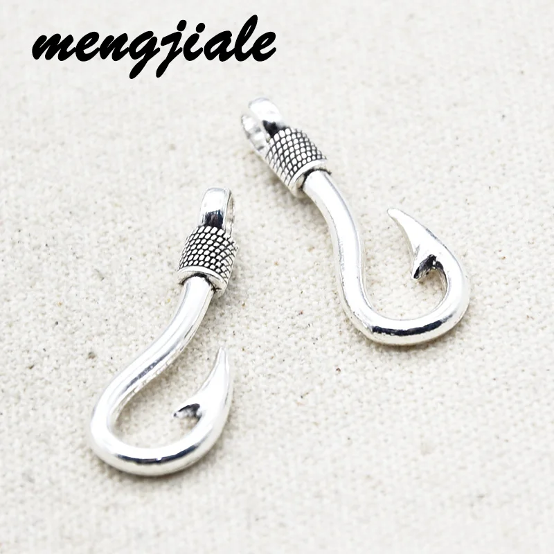 

8pcs Wholesale Antique Silver Fish Hook Charms Alloy Metal Pendants For DIY Handmade Jewelry Accessories Making 36*13mm