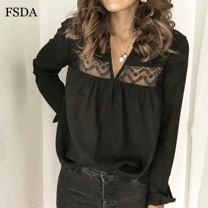 Женская кружевная блузка с открытой спиной и V образным вырезом|Блузки| |