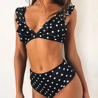 new arrive sexy bikini high waist swimwear women push up swimsuit ruffle polka dot swimsuit bikini summer beach wear