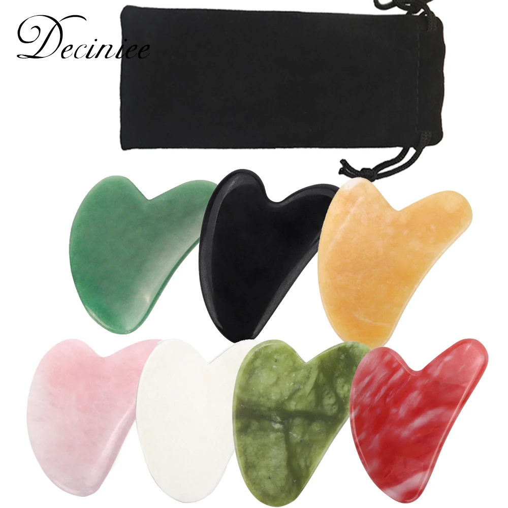 

7 Color Jade Gua Sha Stone Massage Scraping Facial Tool for SPA Acupuncture Therapy Treatment Puffiness Tightening With Pouch