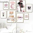 Модная картина макияж губы Принт на высоком каблуке флаконы для духов сумки постер цветы плакаты современные настенные картины декор для комнаты для девочек