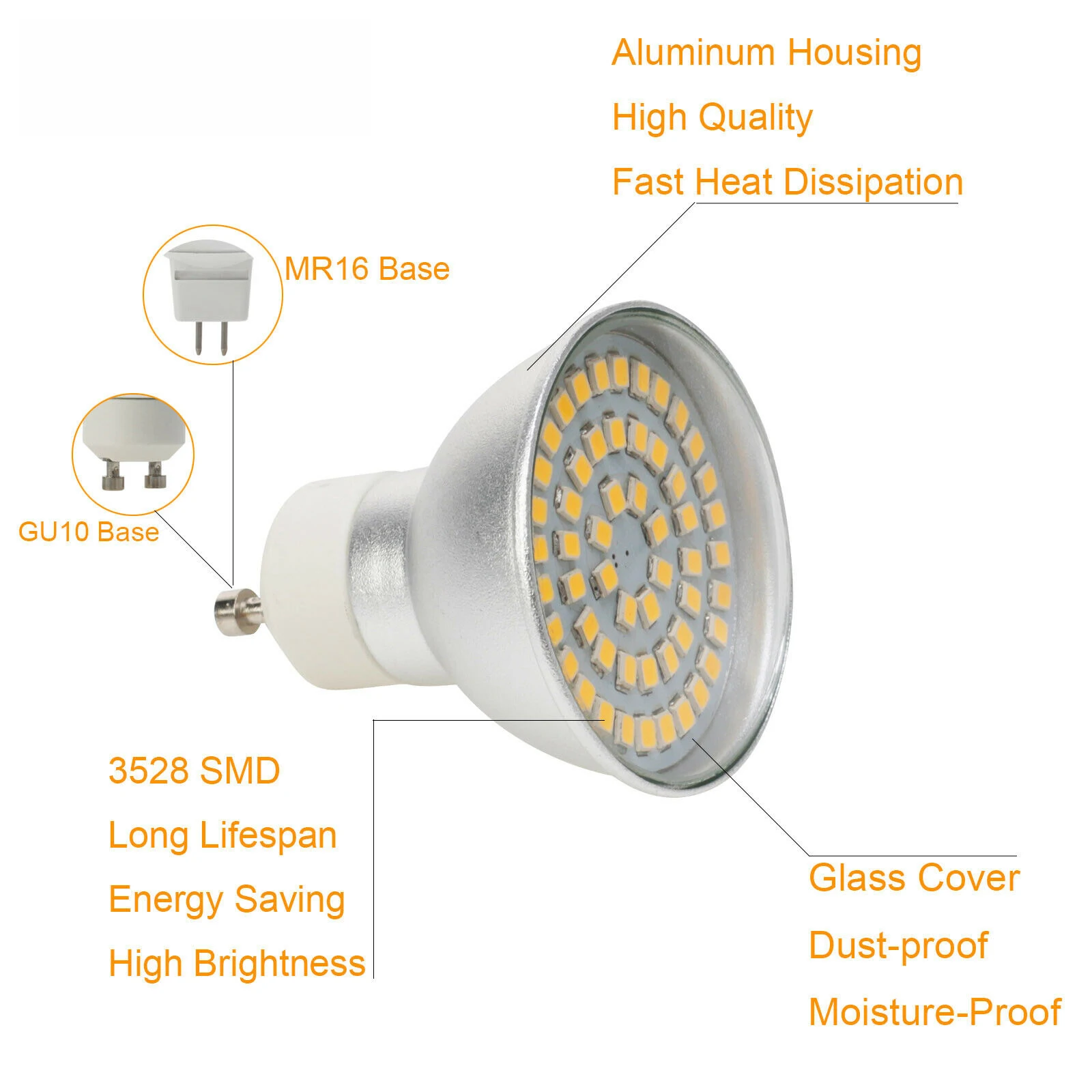 Точечный светодиодный светильник GU10 MR16 4 Вт 6 8 3528 SMD 110 В 220 в 12 24 стеклянный для