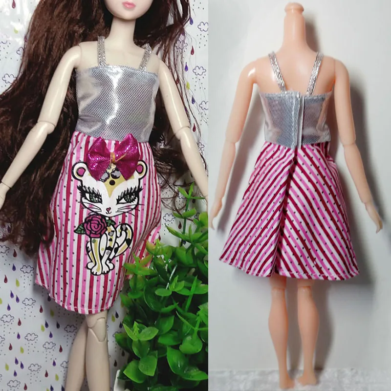 Розовый бант кошка с принтом куклы наряды платье для Барби вечернее Vestido Короткое