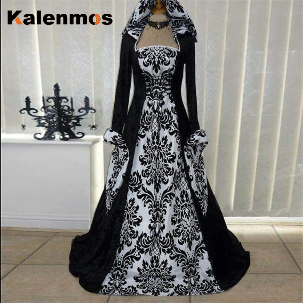 

Средневековое платье для женщин, готическое, с капюшоном, с длинным Расклешенным рукавом, Ретро стиль, маскарадный костюм на Хэллоуин, вечер...