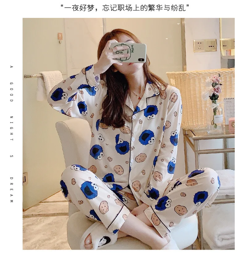 Комплекты пижам в стиле аниме Улица Сезам пижама с длинными рукавами домашняя