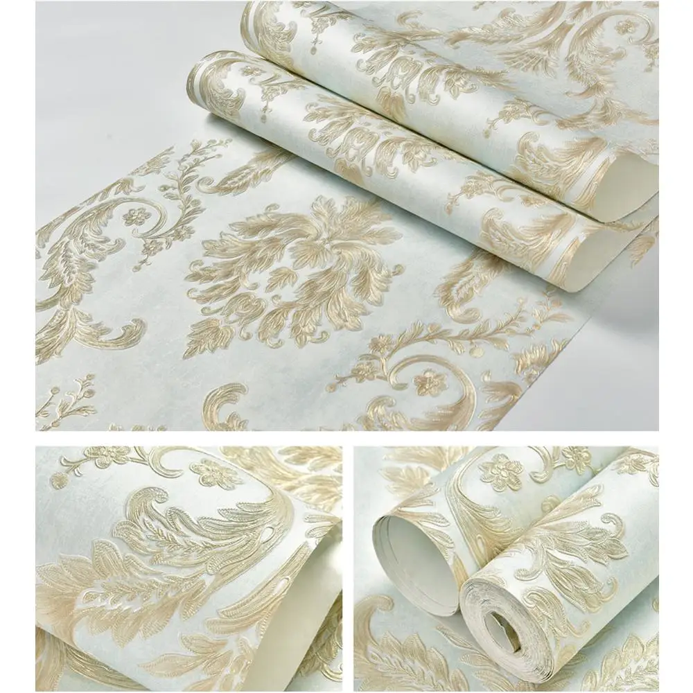 Золотые Самоклеящиеся 3d обои с Дамасским узором простые европейские и