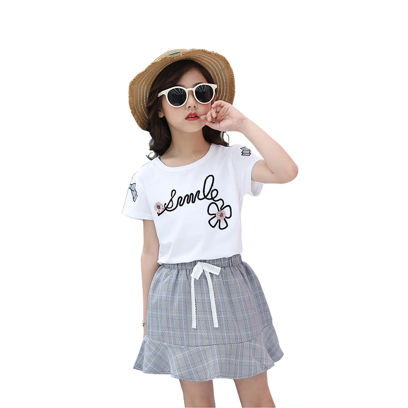 

Summer Girls Sets T-Shirt + Skirt 2Pcs Kids Clothes Sets Fashion Print Pattern Embroidery Children Clothing Suit Baby 3-14 Years
