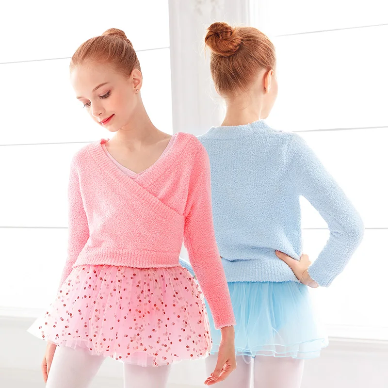Танцевальный вязаный свитер из плотного бархата для девочек Детская Одежда