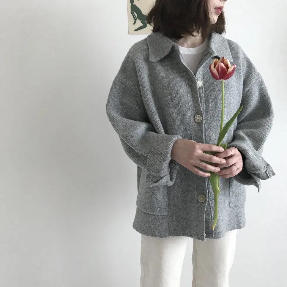 Корейский вязаный кардиган, свитер, женский зимний джемпер, Пальто Harajuku, элегантный повседневный Свободный кардиган с длинным рукавом, однобортное пальто