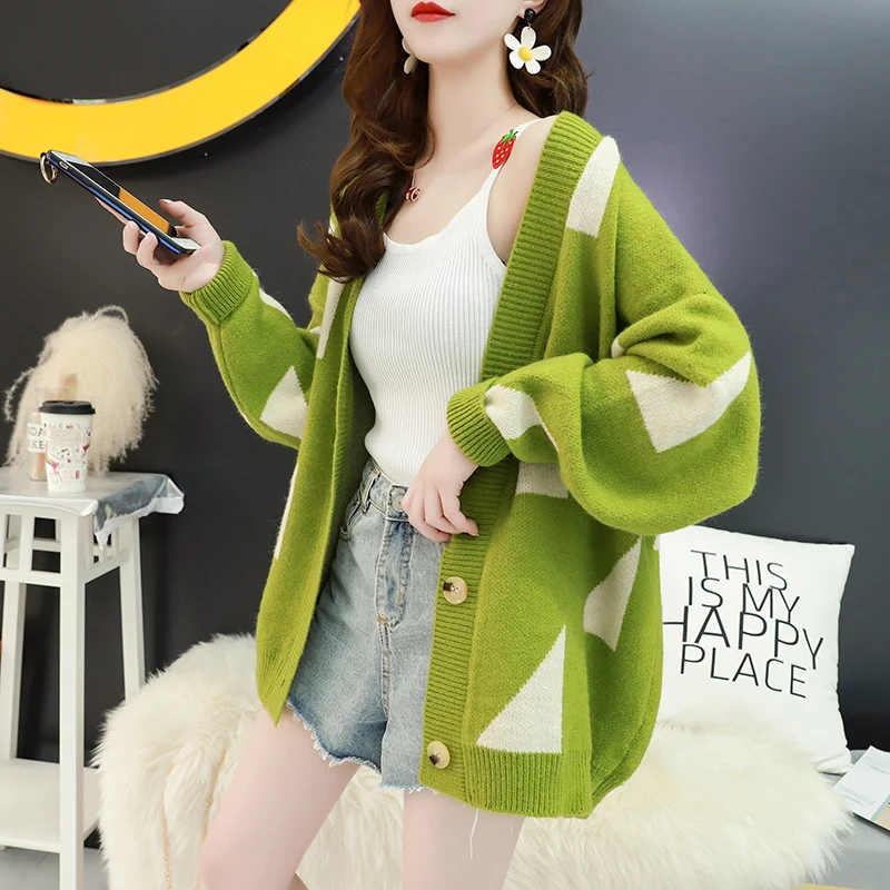Женский свободный вязаный кардиган в винтажном стиле корейский стиль свитер для