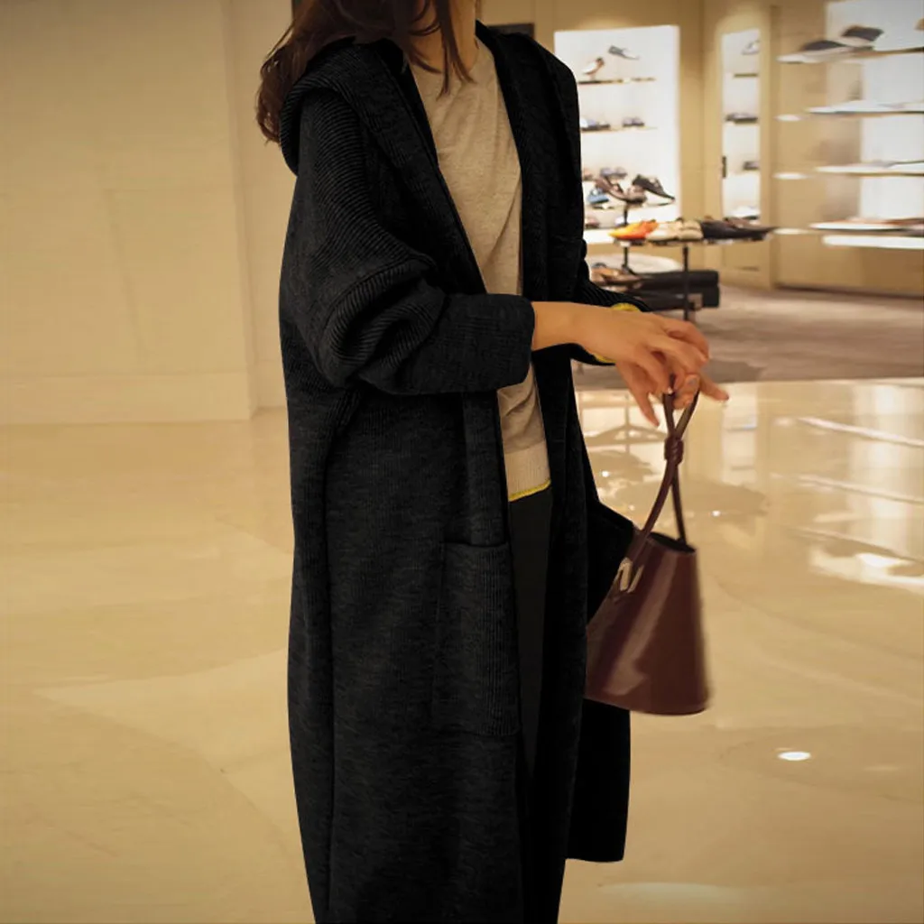 JAYCOSIN New Autumn 2019 Women Solid Color Knitted cardigan sweater coat long female Hooded knitted Outwear Coat jackets mujers |