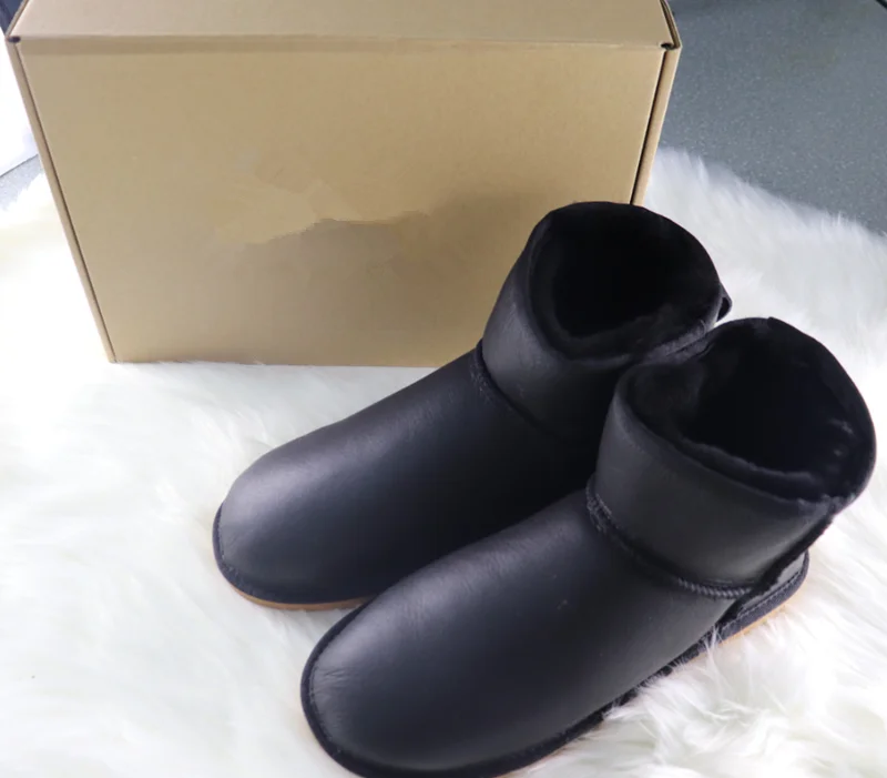 shiny black Высококачественные женские зимние ботинки из овечьей кожи и овечьего меха; женская зимняя Лыжная обувь - Цвет: shiny black